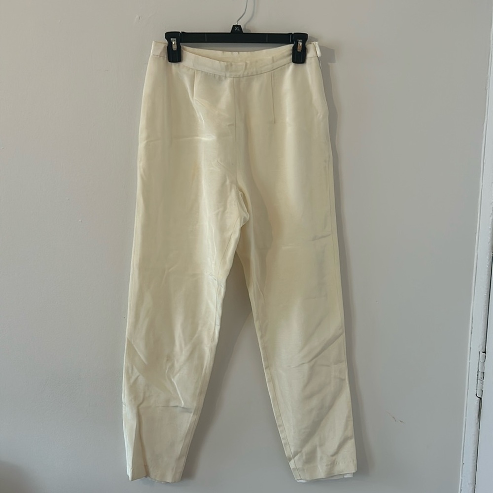 Josephine Sasso White Cream Silk Lined Pull On Pants Size Medium